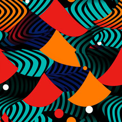 Fototapeta premium A colorful background with a pattern of shapes and colors. seamless pattern. Abstract textile, geometric flat color. illustration. Generative AI