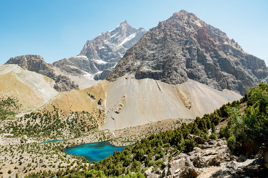 Landscape with lakes in Fann mountains. Tajikistan, Central Asia