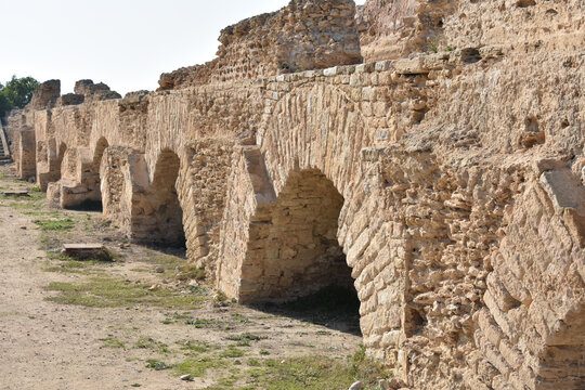 Ancient Roman Aqueduct at Carthage, Long View with Right Foreground Focus