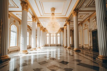 Luxurious palace with white marble and golden decor. Generative AI