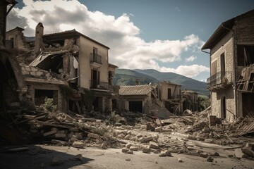 Devastated homes after earthquake in Amatrice, Italy (2016). Generative AI - obrazy, fototapety, plakaty