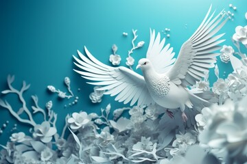 Fototapeta premium Paper cut pigeon fly. Generate Ai