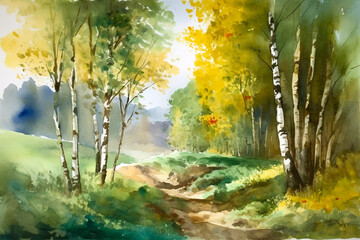 summer landscape, watercolor - Ai