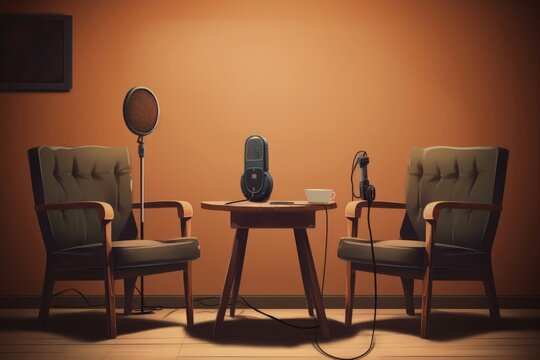 Podcast retro studio chairs. Generate Ai