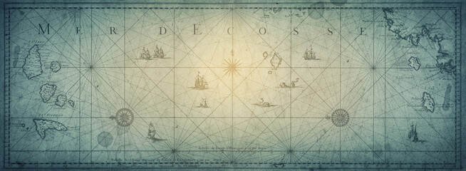 Old map collage background. A concept on the topic of sea voyages, discoveries, pirates, sailors,...