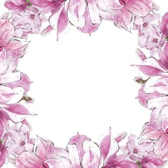 Watercolor magnolias template. Florals Arrangement, design for wedding invitations and greeting cards.