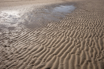 Wet sand with wind marks on the beach