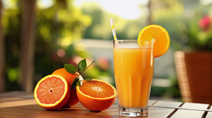 glass of orange juice and orange