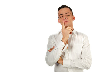 Different emotions. Young attractive guy posing in the studio.	