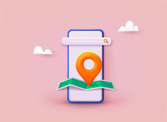 phonemapLocation map pin in smartphone. GPS Pointer Marker Icon. GPS and Navigation Symbol and Phone. 3D Vector Illustrations.