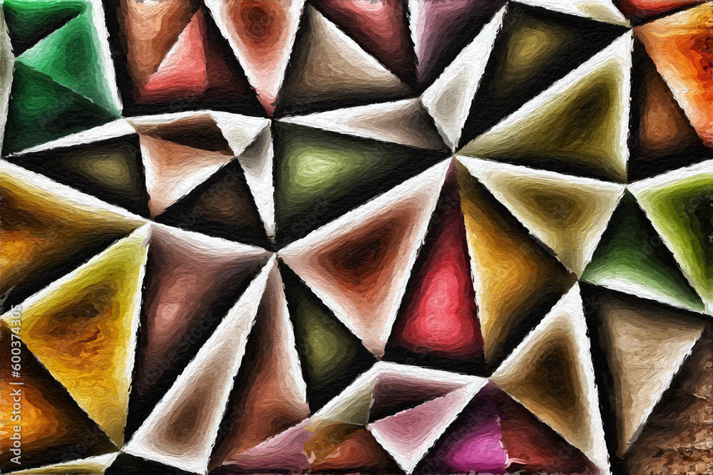 Wall mural colorful triangles pattern with a rough texture background. background texture wall and have copy sp