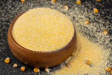 yellow corn grain flour for cooking polenta porridge