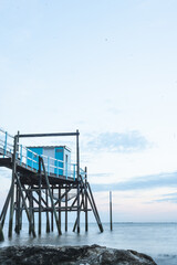 Fishermans house in France along the coast, beautiful blue tints