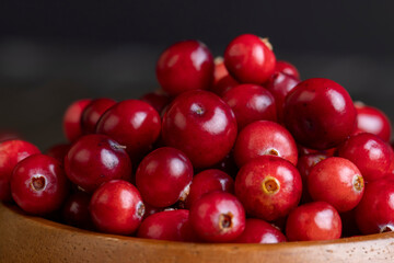 Red ripe cranberries harvested in swamps