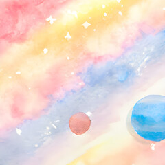Obraz na płótnie Canvas Pastel galaxy and planet watercolor background. Generative AI.