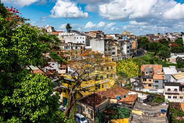 Colorful colonial houses at the historic district of Pelourinho in Salvador da Bahia, Brazil.