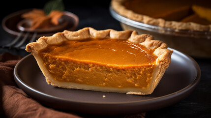 Sweet potato pie: A Southern American dessert similar to pumpkin pie, but made with mashed sweet potatoes, eggs, and spices. Generative AI Art Illustration