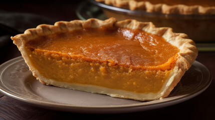 Sweet potato pie: A Southern American dessert similar to pumpkin pie, but made with mashed sweet potatoes, eggs, and spices. Generative AI Art Illustration