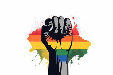 Fist with rainbow flag in the background. Nelson Mandela International Day Generative AI