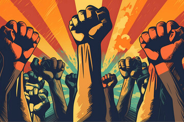 Nelson Mandela International Day A cartoon of fists raised in a fist with the words freedom Generative AI