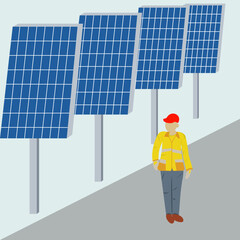 Isometric Solar Panel cell System with Hybrid Inverter, Controller, Battery Bank and Meter designed, Concept.