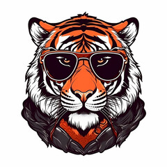 Obraz premium tiger animal illustration , tiger with glasses isolated white background. Tiger logo design