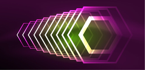 Abstract background techno neon hexagons. Hi-tech vector illustration for wallpaper, banner, background, landing page, wall art, invitation, prints, posters