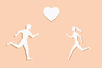 Male silhouette is running on a beige background. Concept, speed, running, healthy lifestyle