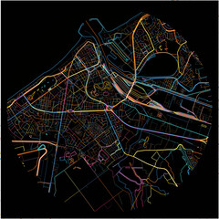 Colorful Map of Ostend, West Flanders with all major and minor roads.