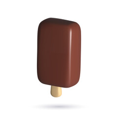 3d chococlate ice cream on wooden stick icon