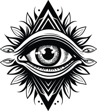All seeing eye line art tattoo design. Vision of Providence emblem, symbol isolated Vector illustration