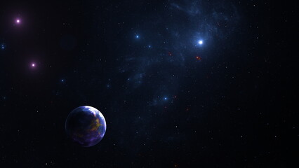 Plakat Stars of the galaxy nebulae in the sky, cosmic background. 3d render