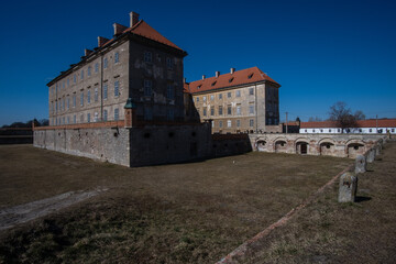 Fototapeta na wymiar View to old fortress and castle in small town Holic in Slovakia
