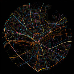 Colorful Map of Randers with all major and minor roads.