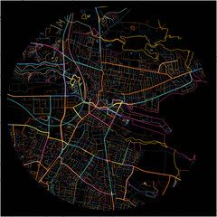 Colorful Map of Horsens with all major and minor roads.