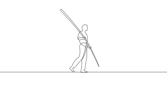 Animation of an image drawn with a continuous line. Tightrope walker.