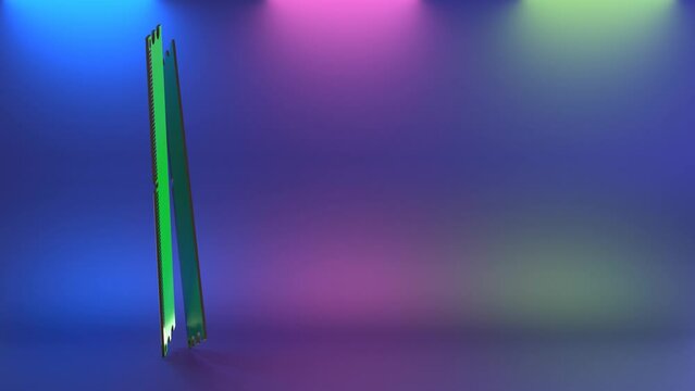3d computer ram chips with colorful flashing lights. Looping animation. 4k computer hardware