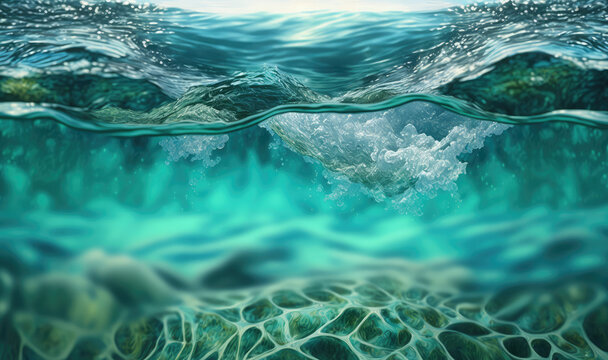 Close-up of the water surface in the sea. Generative AI