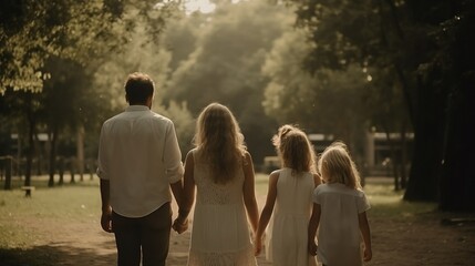 Obraz premium family walking in the park, generative AI