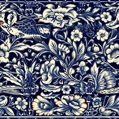 Hispanic traditional ceramic tile in blue and white, generative ai