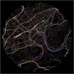 Colorful Map of Besancon, Doubs with all major and minor roads.