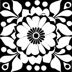Flower clipart vector design black and white