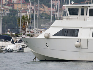 Fototapeta premium white ferry boat moored in the gulf of la spezia