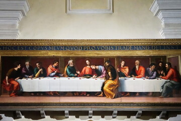 Fresco representing the Last Supper inside the church of Santa Maria delle Grazie in Anghiari, Tuscany, Italy