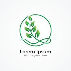 Leaf green grow eco creative logo with tree vector design.
