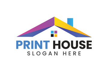 Print house logo design with home concept rainbow color.