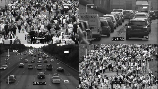 Split Screen Of Security Cameras Footage CCTV Surveillance Monitoring Observation Supervision Security Camera View Persons Spying