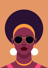 Black beautiful woman art color portrait for t shirt print card poster vector flat illustration