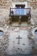 Detail of Badia church in the medieval old town of Anghiari, Tuscany, Italy