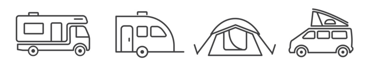 Caravan and camping thin line icon set